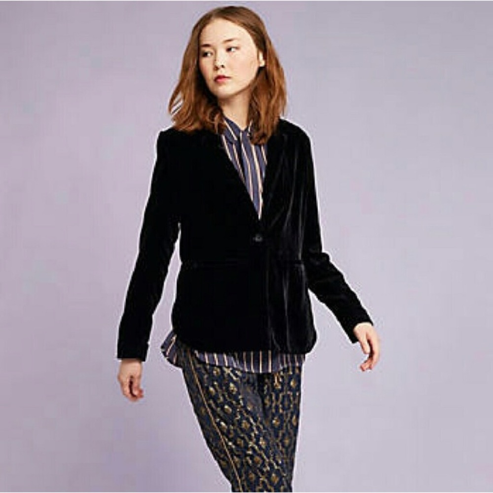 Anthropologie Tapemeasure Black Velvet Blazer